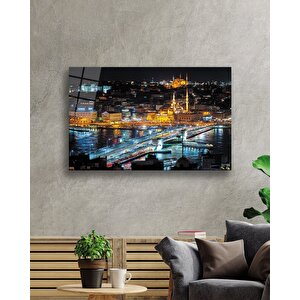 Gece Kuşbakışı İstanbul Manzarası Cam Tablo 36x23 cm