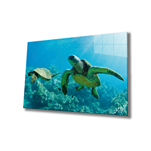 Deniz Kaplumbağası Cam Tablo Sea Turtle 36x23 cm