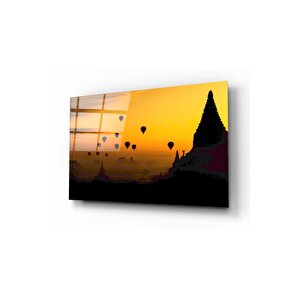 Balonlar Ve Manzara Cam Tablo 70x110 cm