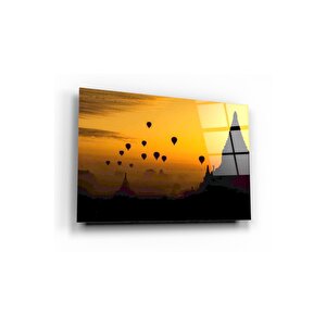 Balonlar Ve Manzara Cam Tablo 50x70 cm