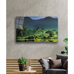 Göl Orman Manzara Yeşil Cam Tablo 50x70 cm