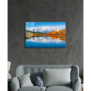 Dağ Yansıma Manzara Cam Tablo Ev Ve Ofis Duvar Dekoru 90x60 cm