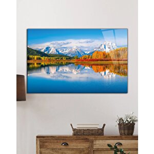 Dağ Yansıma Manzara Cam Tablo Ev Ve Ofis Duvar Dekoru 50x70 cm