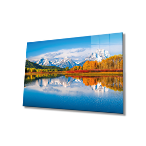 Dağ Yansıma Manzara Cam Tablo Ev Ve Ofis Duvar Dekoru 36x23 cm