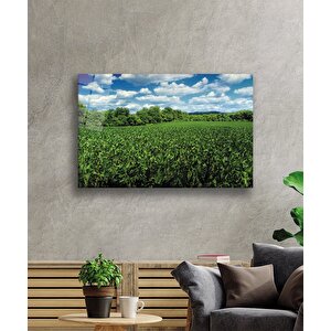 Mavi Yeşil Manzara Cam Tablo 36x23 cm