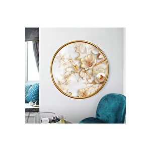 Gold Çiçekler Yuvarlak Cam Tablo 30x30 cm