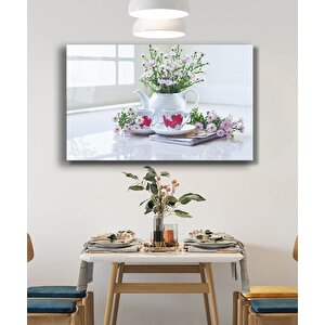 Çiçekler Kalpli Fincanlar Mutfak Cam Tablo 50x70 cm