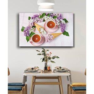 Çiçekler Ve Fincanda Çay Cam Tablo 110x70 cm