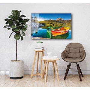 Manzara Kayık Göl Ve Dağ Cam Tablodayanıklı Cam 50x70 cm