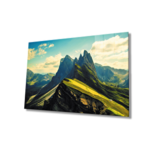 Dağ Manzara Yeşil Cam Tablo 36x23 cm