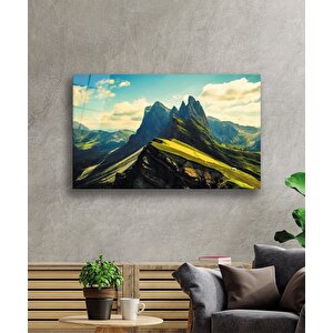 Dağ Manzara Yeşil Cam Tablo 36x23 cm