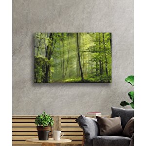 Ağaç Yeşil Orman Cam Tablo 90x60 cm