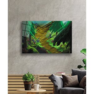 Suluboya Orman Manzara Yeşil Cam Tablo 90x60 cm