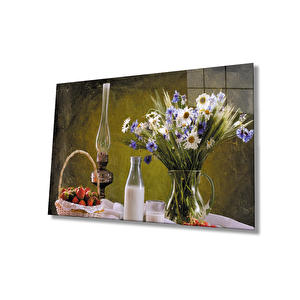 Meyveler Çiçekler Natürmort Mutfak Cam Tablo 50x70 cm