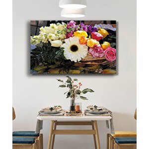 Çiçekler Cam Tablo Colorful Flowers Table 90x60 cm