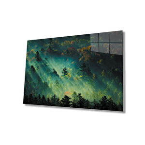 Yeşil Orman Ağaç Manzara Cam Tablo 110x70 cm