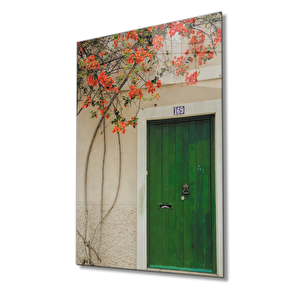 Çiçekler Ve Yeşilahşapkapı Görselli Cam Tablo 50x70 cm