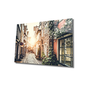 Çiçekli Sokak Cam Tablo Flower Streets 110x70 cm
