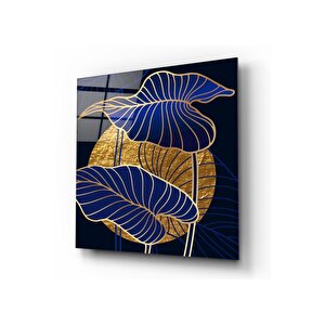 Mavi Gold Çiçekler Cam Tablo 30x30 cm