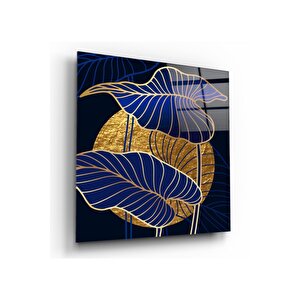 Mavi Gold Çiçekler Cam Tablo 50x50 cm
