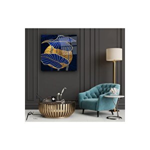 Mavi Gold Çiçekler Cam Tablo 50x50 cm