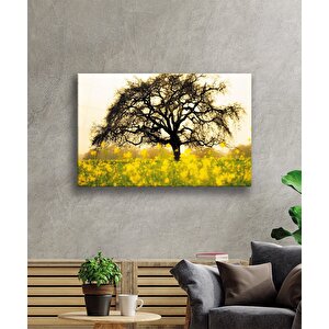 Sarı Çiçekağaç Manzara Yeşil Cam Tablo 110x70 cm