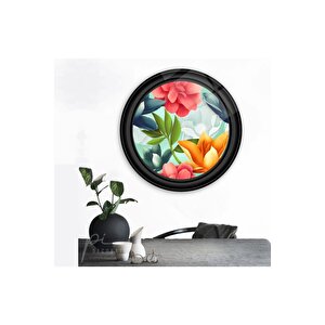 Çiçekler Yuvarlak Cam Tablo 50x50 cm
