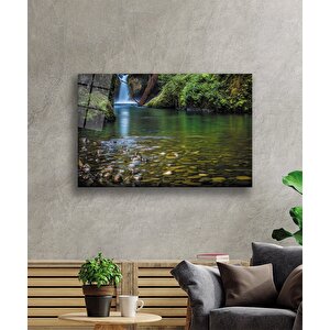 Orman Irmak Taş Manzara Yeşil Cam Tablo 110x70 cm