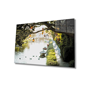 Ağaç Irmak Manzara Cam Tablo 36x23 cm