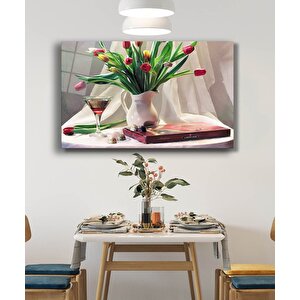 Vazoda Çiçekler Natürmort Cam Tablo 50x70 cm