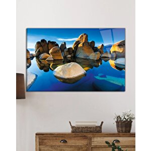 Dağ Yansıma Manzara Cam Tablo Ev Ve Ofis Duvar Dekoru 36x23 cm