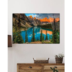 Dağ Yansıma Manzara Cam Tablo Ev Ve Ofis Duvar Dekoru 36x23 cm
