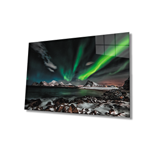 Kuzey Işıkları Manzara Cam Tablo 50x70 cm