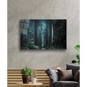 Ağaçlar Yeşil Orman Cam Tablo Trees Green Forest 90x60 cm