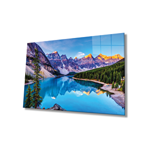 Dağ Yansıma Manzara Cam Tablo Ev Ve Ofis Duvar Dekoru 36x23 cm