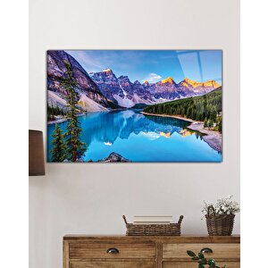 Dağ Yansıma Manzara Cam Tablo Ev Ve Ofis Duvar Dekoru 36x23 cm