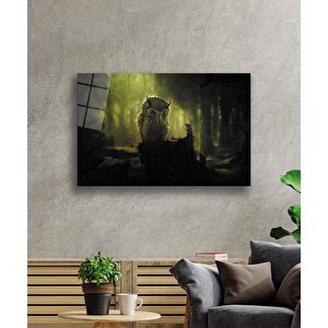 Baykuş Fare Orman Gece Yeşil Cam Tablo 50x70 cm