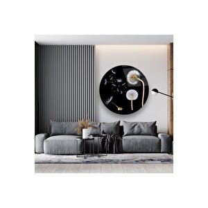 Siyah Karahindiba Çiçeği Yuvarlak Cam Tablo 50x50 cm