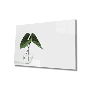 Vazoda Yeşil Yapraklar Cam Tablo 4mm Temperli 36x23 cm