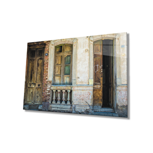 Ahşap Kapılar Cam Tablo Wooden Doors Table 50x70 cm