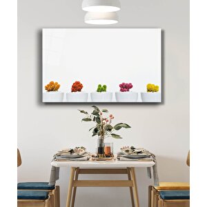 Beyaz Vazoda Kaktüs Çiçek Cam Tablo 36x23 cm