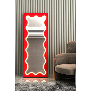 Gi̇vayo Wood's Neon Led Işikli Çerçeveli̇ Kirmizi Boy Aynasi 160x55 Kırmızı