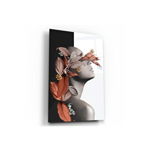 Kadın Ve Çiçek Cam Tablo 60x90 cm
