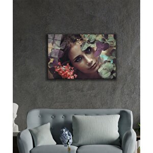 Kadınlar Çiçekli Nud Renkler Cam Tablo 36x23 cm