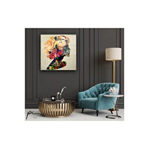 Çiçekli Kadın Cam Tablo 30x30 cm