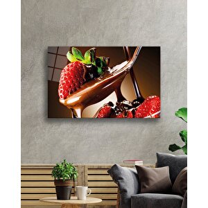 Çilek Ve Çikolata Cam Tablo Chocolate And Strawberry 50x70 cm