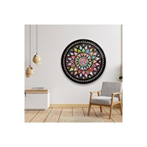 Mandala Dekoratif Çiçek Yuvarlak Cam Tablo 60x60 cm