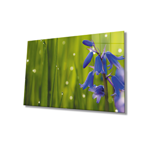 Mavi Çiçek Yeşil Cam Tablo Blue Flower Green 36x23 cm