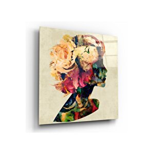 Çiçekli Kadın Cam Tablo 30x30 cm