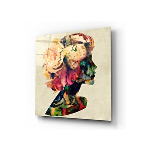 Çiçekli Kadın Cam Tablo 30x30 cm